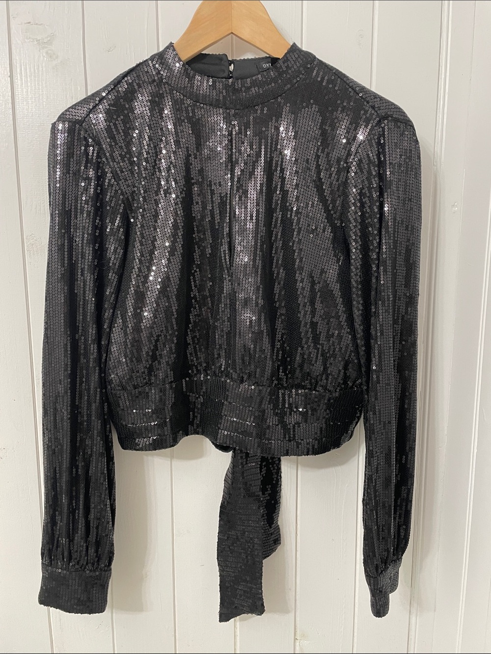Sequin Tie-Back Long Sleeve Top - Black - m - Picture 2 of 9